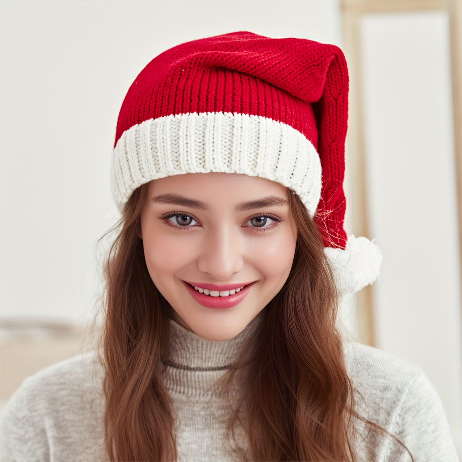 

Santa Hat With - Cozy Knit Christmas Beanie, Fits All, Machine Washable