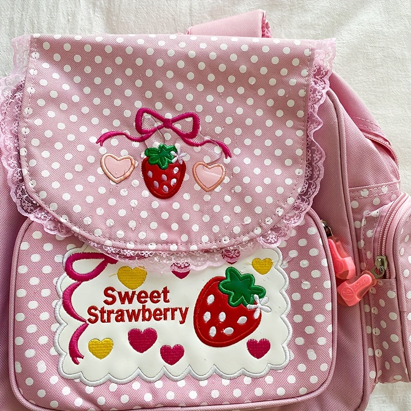 1pc strawberry embroidered nylon backpack girls - Temu display picture 1
