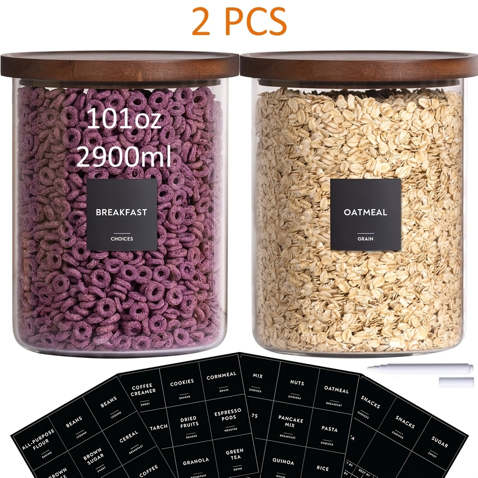 Image of 2pcs Large Glass Jars With Airtight Acacia Lids, Glass Food Storage Jars For Tea, Spice, Cereal, Egg, Flour, (101 Fl Oz/2900ml)