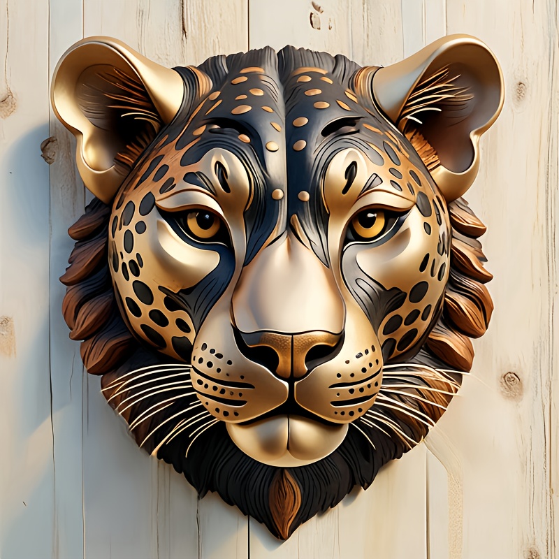 

1pc 11.8in Wooden Leopard Head Wall Art, 2d Flat , Rustic Home Decor, Living Room Accent, Retro Animal Hanging Ornament, No Electricity Needed, Holiday & Birthday Gift