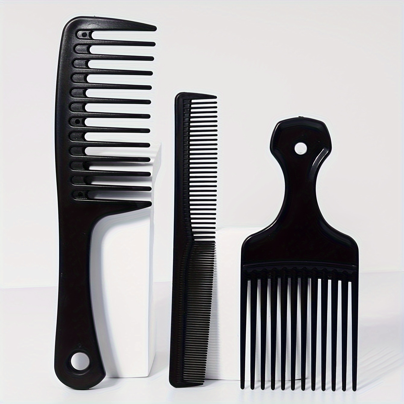 Image of 3pcs Wide Toothed Comb Pick And Insert Comb Set, Pocket Fine Toothed Comb, Multi Functional Comb Set, Suitable For Thick And Curly African Hair