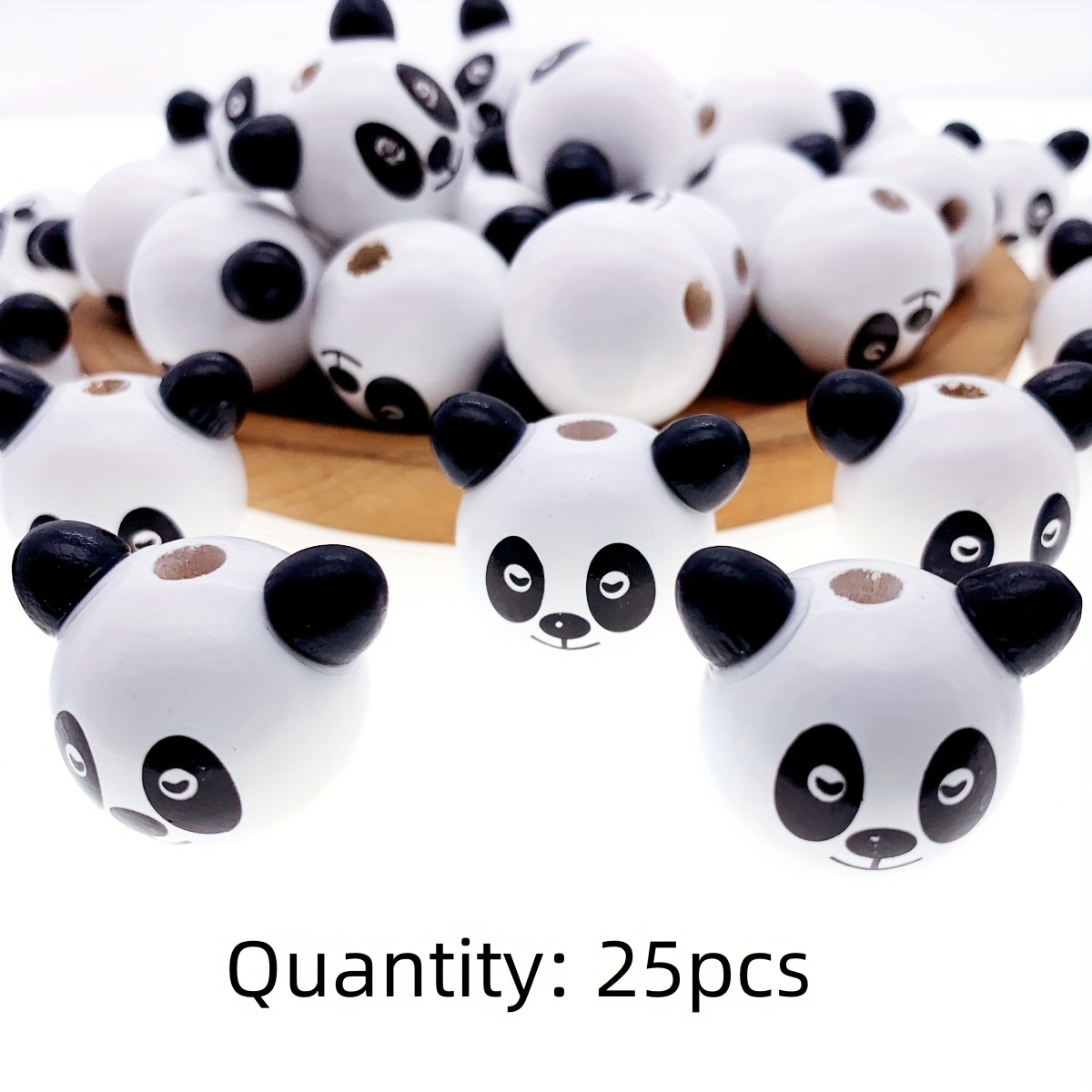 Image of 10pcs/25pcs 24mm Hollow Panda Wooden Beads, Wooden Beads For Diy Crafts, Rosary, Home Decor, Wood Material