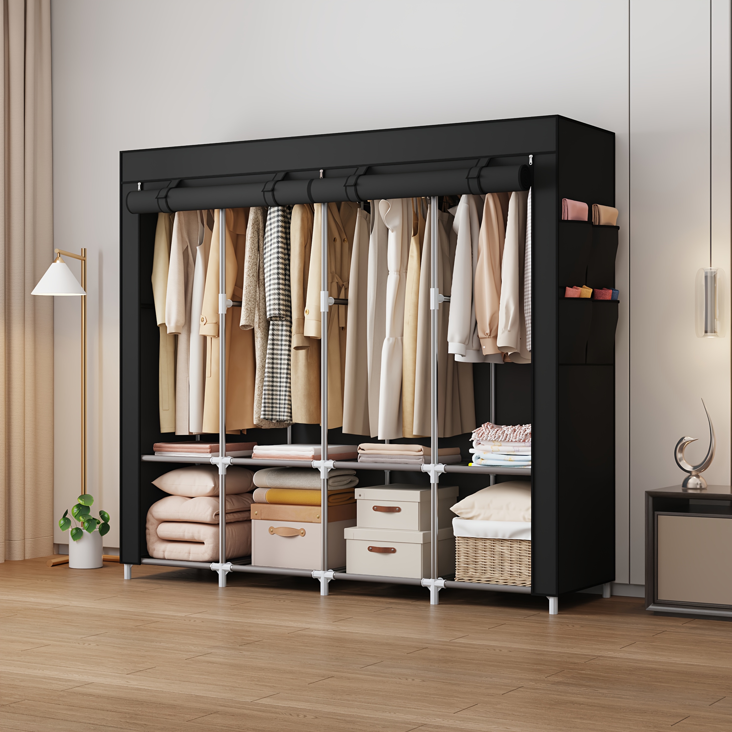 DUMOS Comò 7 Cassetti In Tessuto Con Struttura In Metallo - Organizer Per Abbigliamento, Armadio E Giocattoli - Piano In Legno, Mobile Leggero Per Camera Da Letto, Bambini, Ingresso, Bianco - 2