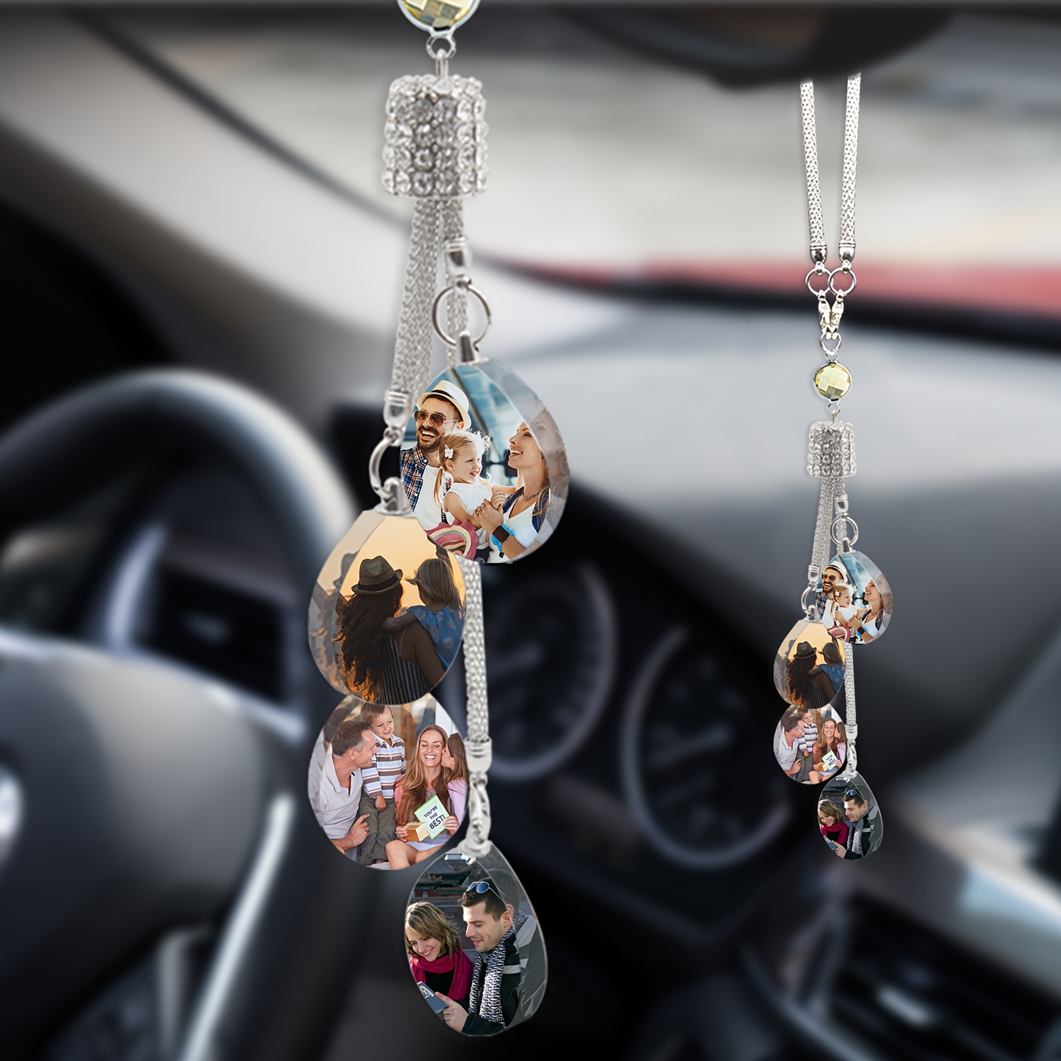 E-shop Personalisiertes Kristall-Autoanhänger mit Foto, individueller Rückspiegel-Dekorationszubehör für Fahrzeuginnenräume – Ideales Geschenk für