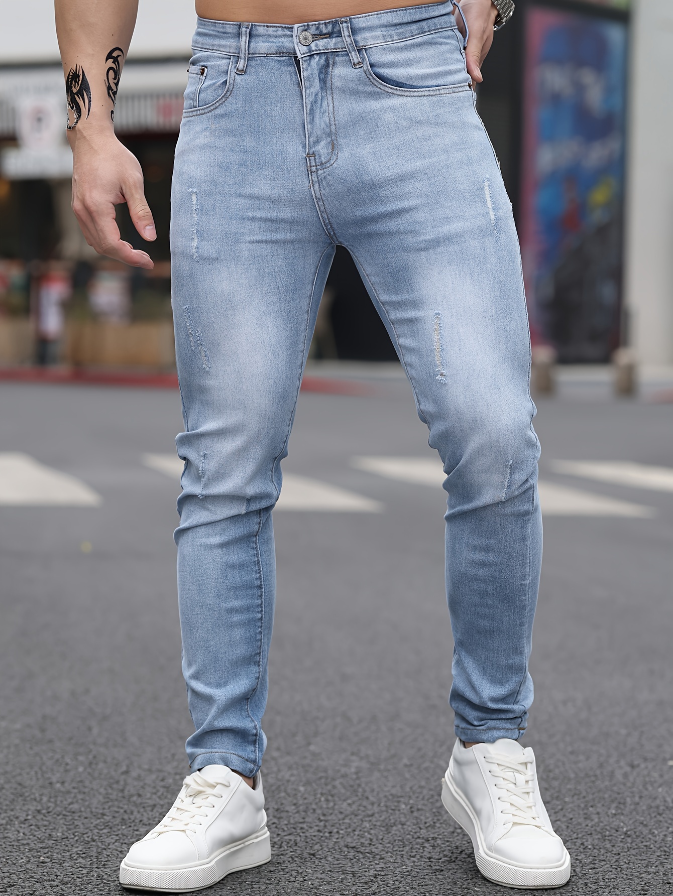 *'s Spring Light Blue Washed Denim Jeans Comfortable Stretch Fit Denim  Pants For