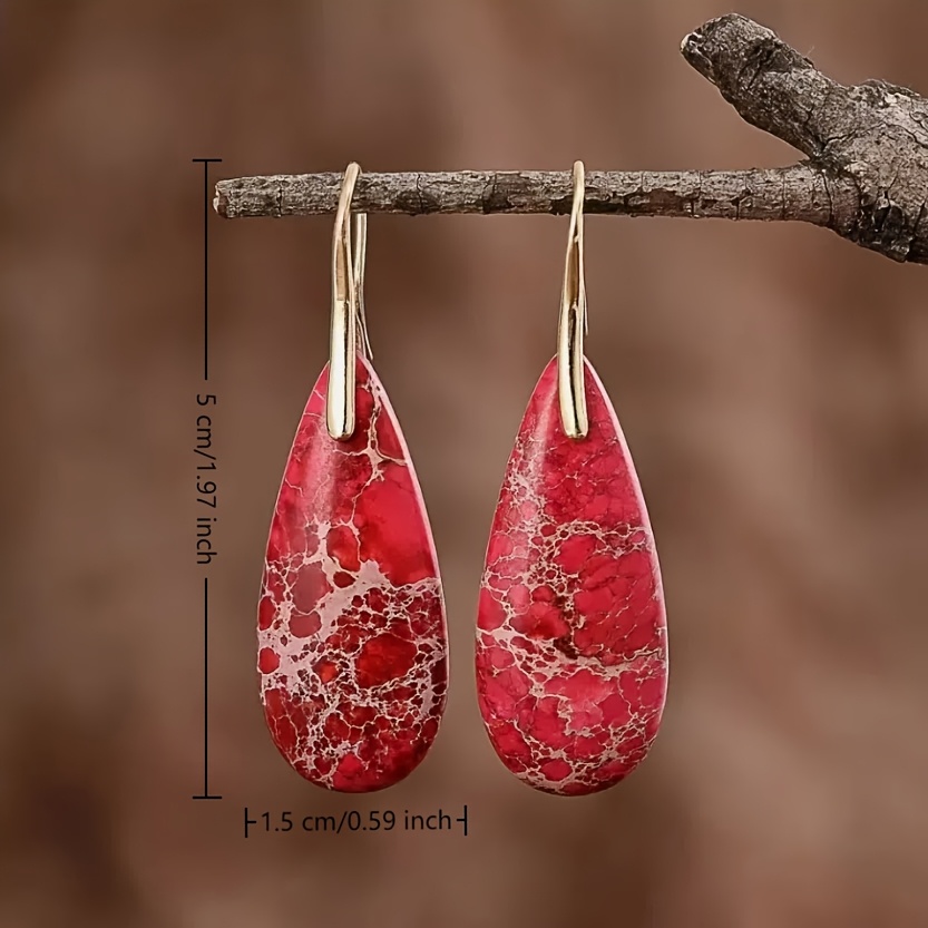 Red Natural Stone Drop Earrings, New Year Gift