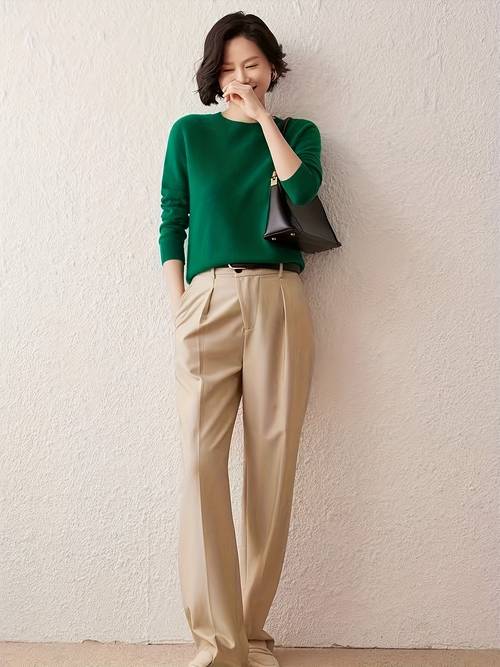 elegant crew neck knit sweater for women soft pullover in solid for stylish adult clothing cute sweaters