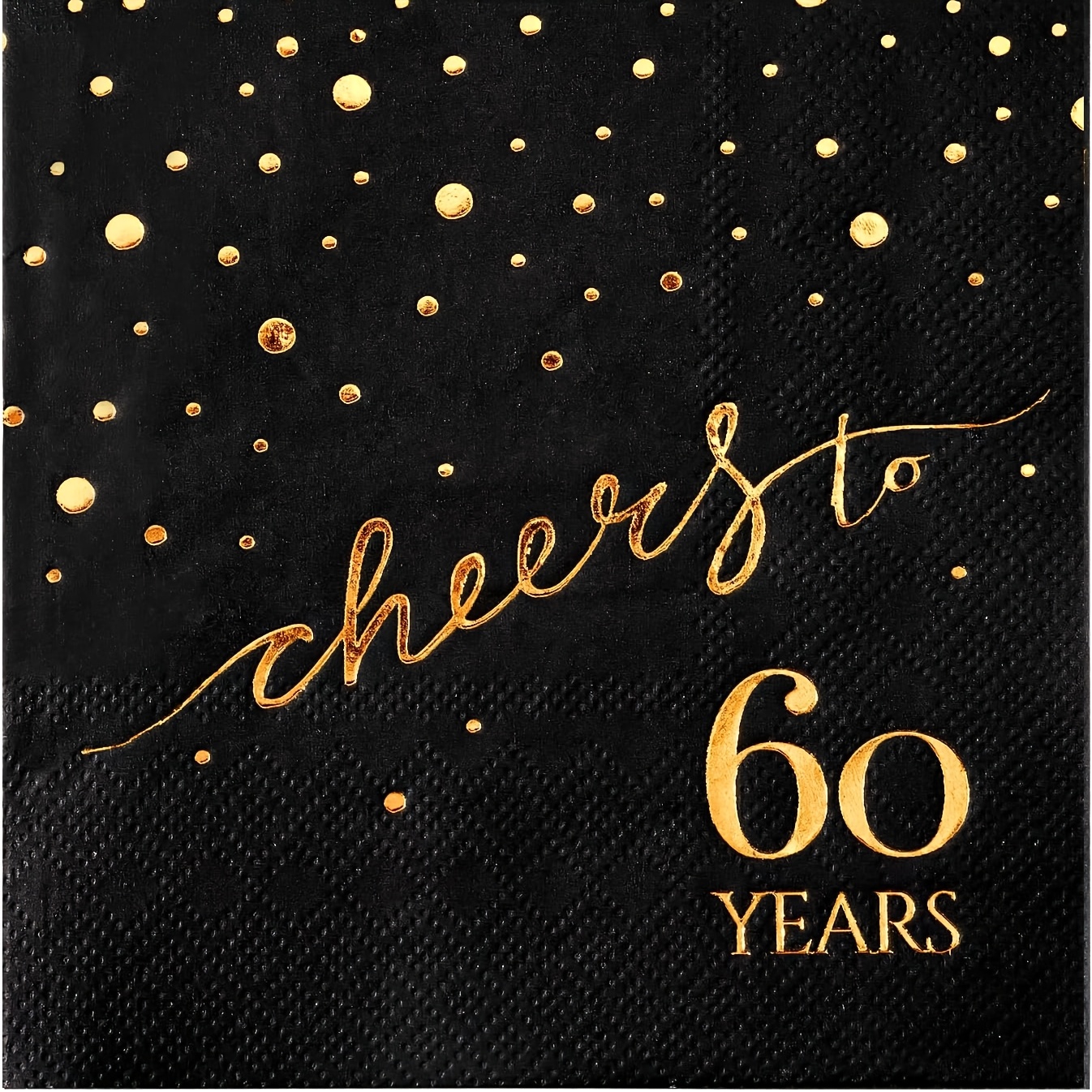 E-shop 20 Stück Elegante 60. Geburtstagsparty Servietten - 3-lagige Papiertücher, 5x5 Zoll, Goldschrift auf schwarzem Hintergrund mit "Prost auf 60