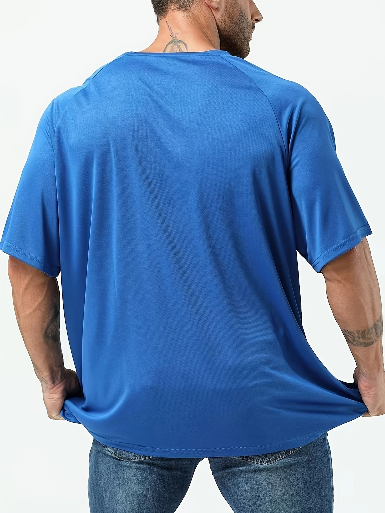 Plus Size Men's Solid T-shirt, Quick Dry Breathable Tees For Sports/fitness, Oversized Short Sleeve Tops For Big & Tall Males, Men's Clothing