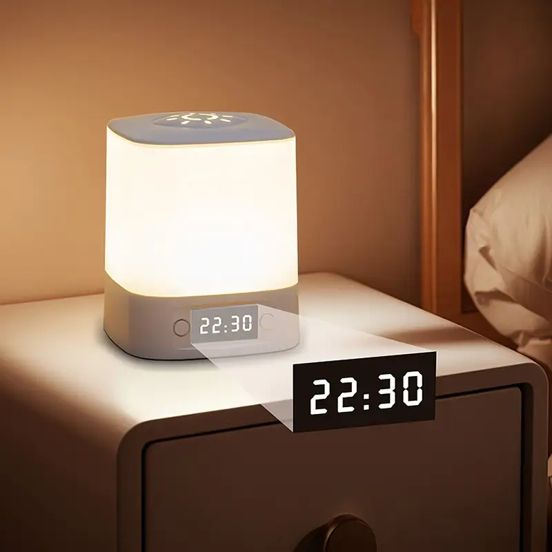 smart led night light with clock usb charging plug in adjustable lighting eye protective suitable for bedroom and desk lamp details 3