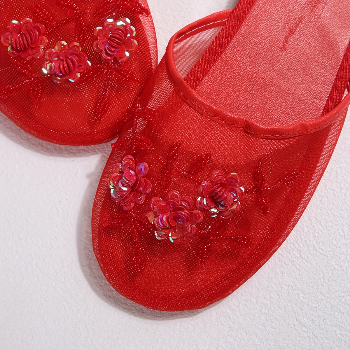 Women's Handmade Beaded Floral Slippers Fabric Upper with EVA Sole  Synthetic Cover Insole, Comfortable Indoor House *-Season