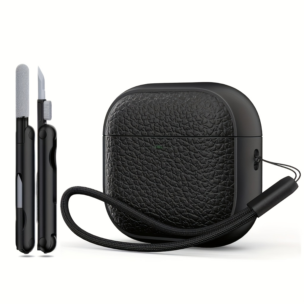 For Airpods 4 Case, Soft Tpu (faux Leather-like Design) Drop Protection Cover For Men And Women With Lanyard And Cleaner Kit, Compatible With Latest For Airpods (usb-c)(2024)