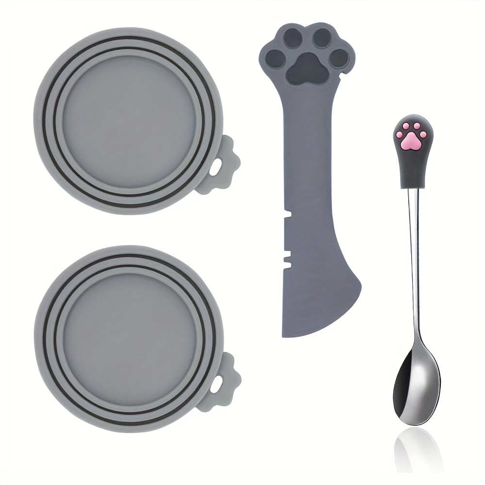 TEMU 4pcs Cat Food Storage Lid Set 2pcs Universal High-sealing Silicone Food Can Lid Sturdy And Durable Anti-fading 1pc Durable Silicone Can Spoon 1pc Pet Can Opener Suitable For Most Pet Food Cans
