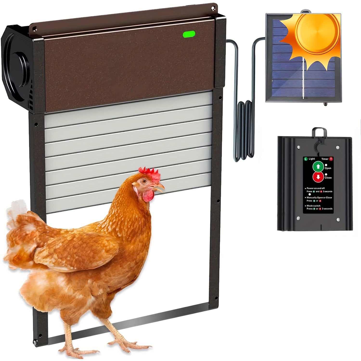 TEMU Automatic Chicken Coop Door Solar Powered-with App Timer, Programmable Lightsensor Chicken Coop Doors, Anti-pinch Type Aluminum Chicken Door, With Remotecontrol Automatic Chicken Door 4modes