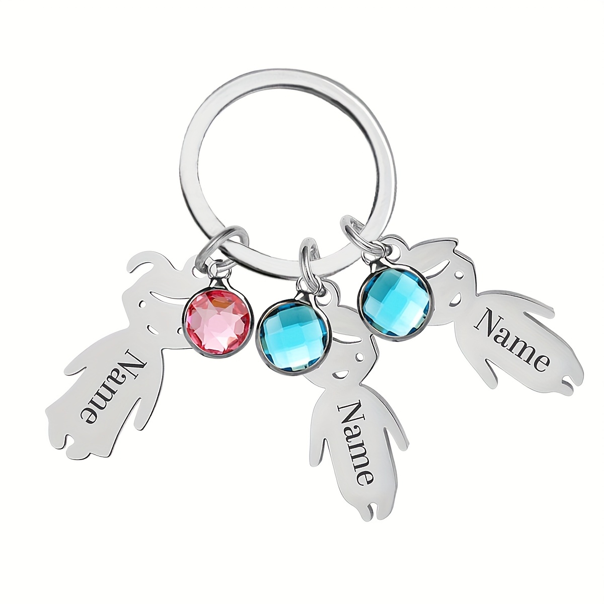 TEMU Customized Stainless Steel Name Keychains, Personalized Birthstone Figurine Keychains, Customized With 1-5 Names, Tailored Family Keychain Gifts