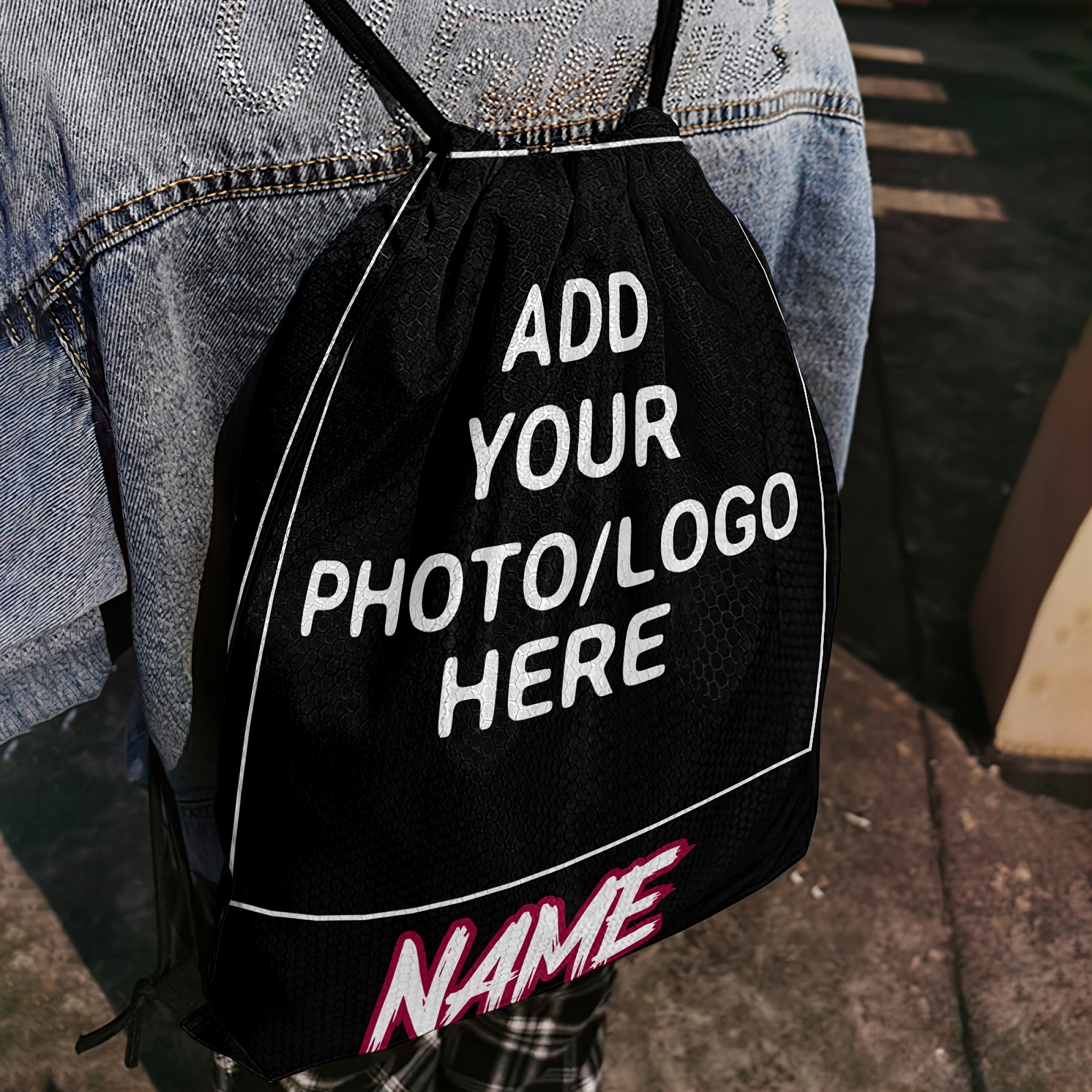 Customizable Double-sided Printed Drawstring Bag With Personalized Photo/image - Ideal For Gym, Camping, Beach & Outdoor Activities, Polyester, Machine Washable, Design Your Own Name, Double-sided