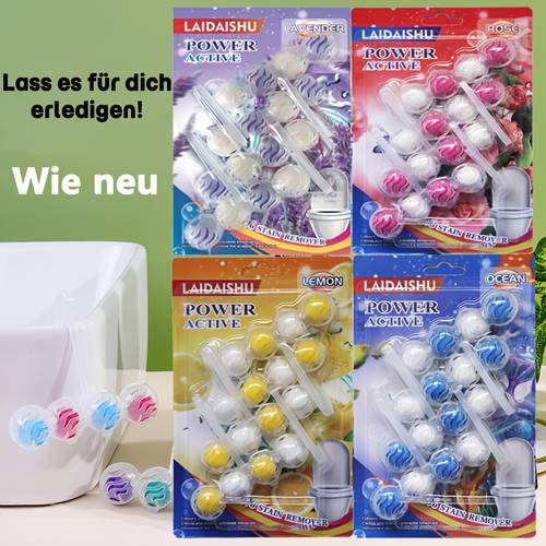 badezimmer toiletten tabletten, hängende toilettenbälle, glänzende pflege, emaille wie neu, langanhaltender duft, automatischer austausch, kein manuelles schrubben, bequem, effizientes toilettenreinigungswerkzeug, toilettenreinigungszubehör, 16 stk. bälle/box