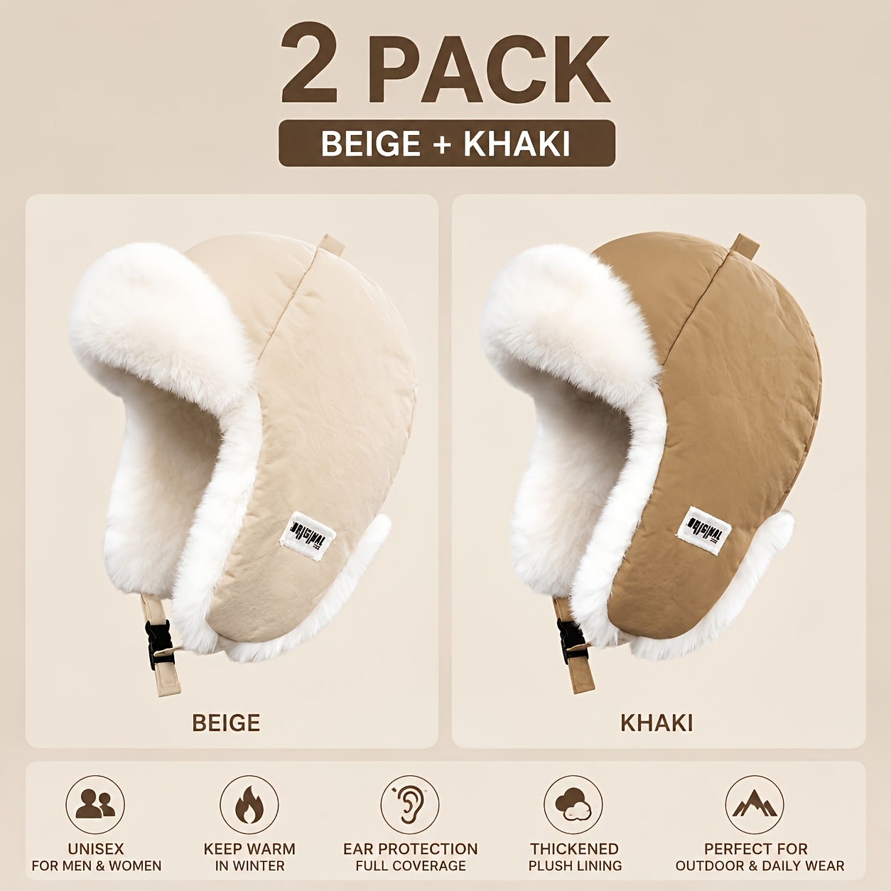 Unisex Winter Trapper Hat, Thick Windproof Pilot Ushanka Hat