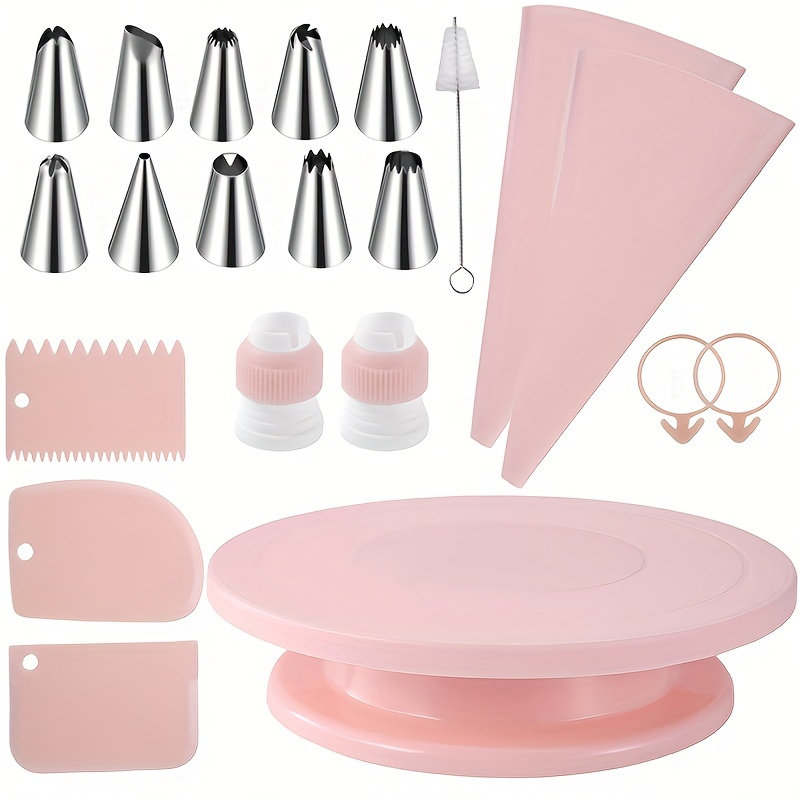 Cake Decorating Kit Turntable 10 Stainless Steel Tips 2 - Temu