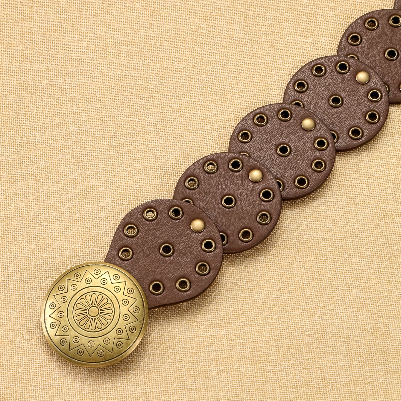 TEMU 1pc Vintage Distressed Small Round Cake, Ethnic Style Hollow-out Decoration, Must-have For Vintage Style Enthusiasts/spicy Styling, Belt