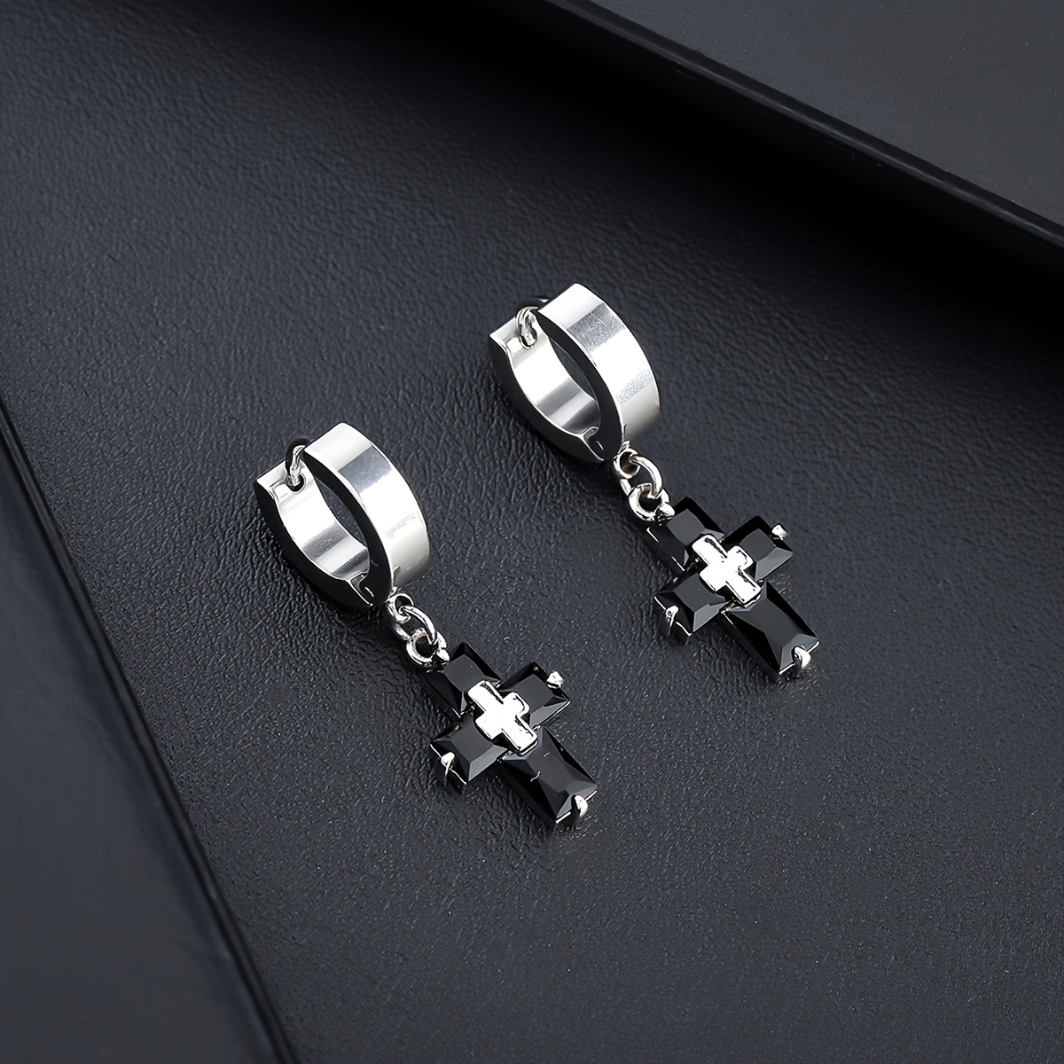 Image of Stainless Steel Cross Earrings For Men, Trendy Hip-hop Niche Design, Personalized Boys' Non-pierced Fashionable And Versatile High-end Additions, Suitable For Daily Wear As A Gift