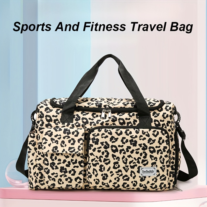 

Large Capacity Leopard Print Oxford Travel Bag - Stylish Sports & Fitness With Multiple Compartments, Detachable Shoulder Strap, And Black Handles - In , Cream, Pink, Green, Blue