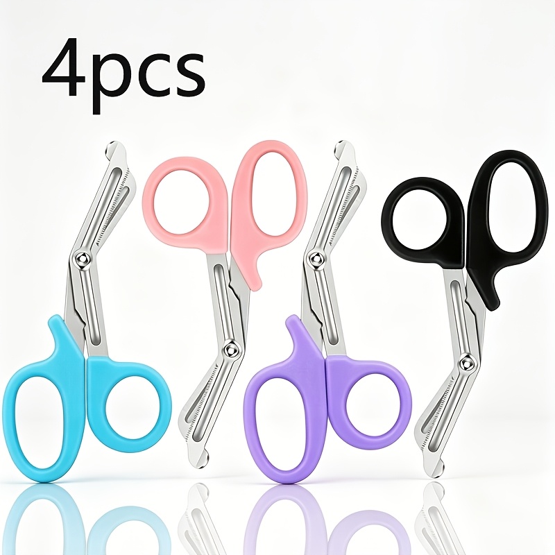 TEMU 4pcs Set - Steel Multi-functional Scissors, 5.7-inch Curved Scissors, Ergonomic Handle, Suitable For Daily Trimming And Outdoor Tape Trimming,