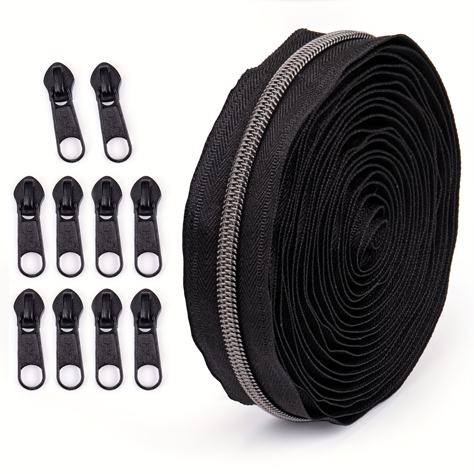 

secure" Changsons 4.5m/177" Black Nylon Zipper Tape With 10 Metal Slider Pulls, No. 5 Gunmetal Teeth - Ideal For Clothing & Luggage