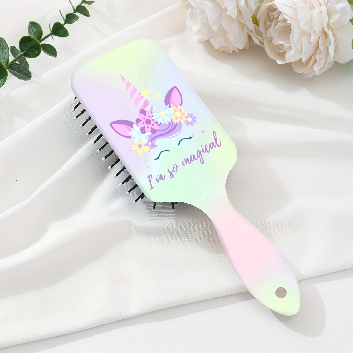 

1pc Lovely Unicorn Pattern Hair Brush Anti Static Hairdressing Comb Paddle Detangling Hair Comb For All Hair Types