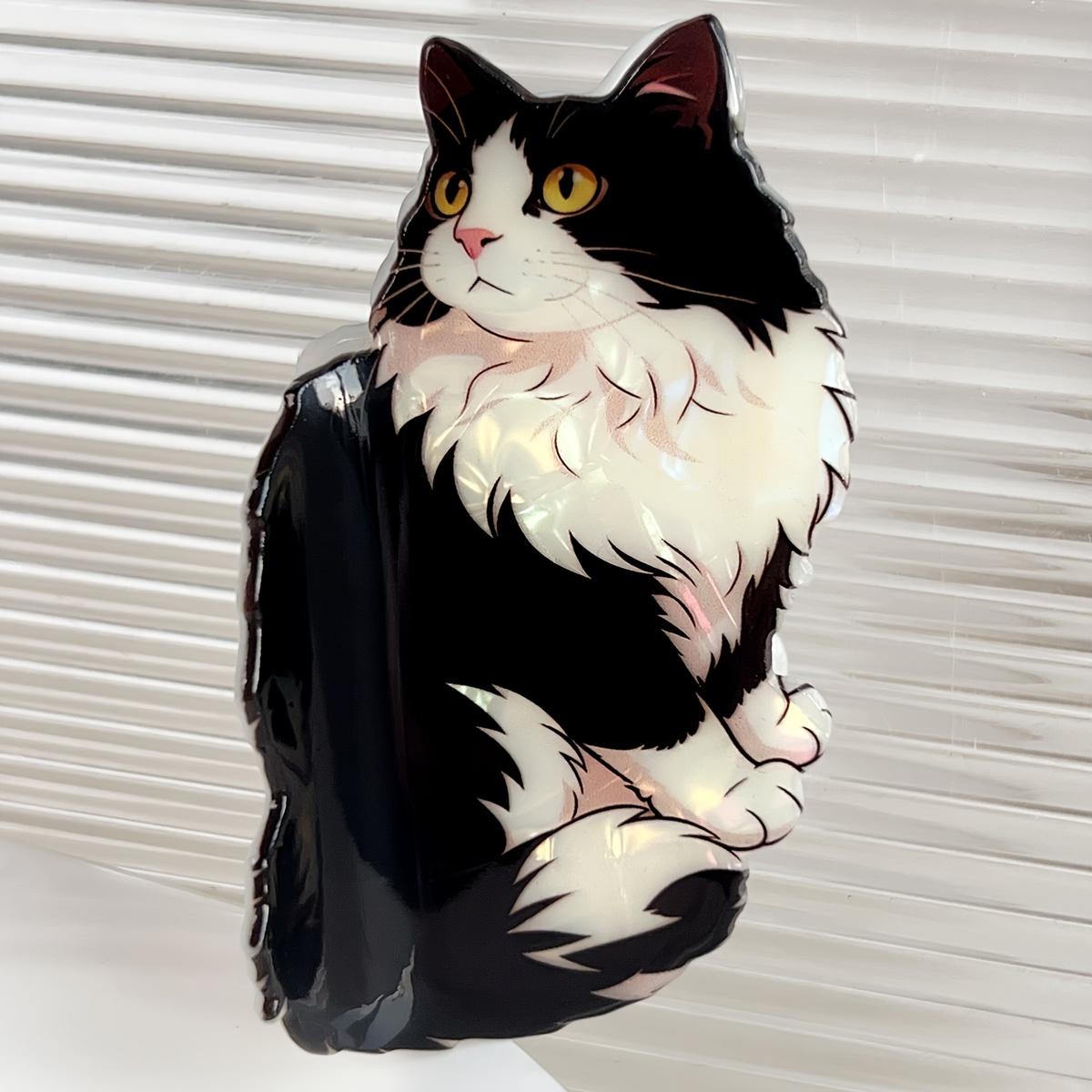 TEMU Pearlescent Acrylic Hair Claw, Cute Animal-shaped Acrylic Claw Clip, Cartoon Black And White Long-haired Cat Claw Clip, Versatile Updo Hair Clip