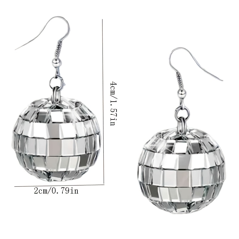 1 par de pendientes colgantes de de discoteca retro para mujeres - ganchos de acero inoxidable, cuerpo de resina, ideales para , fiestas y uso , regalo para de san valentín, pendientes para uso |joyas elegantes|pendientes de superficie reflectante detalles 0