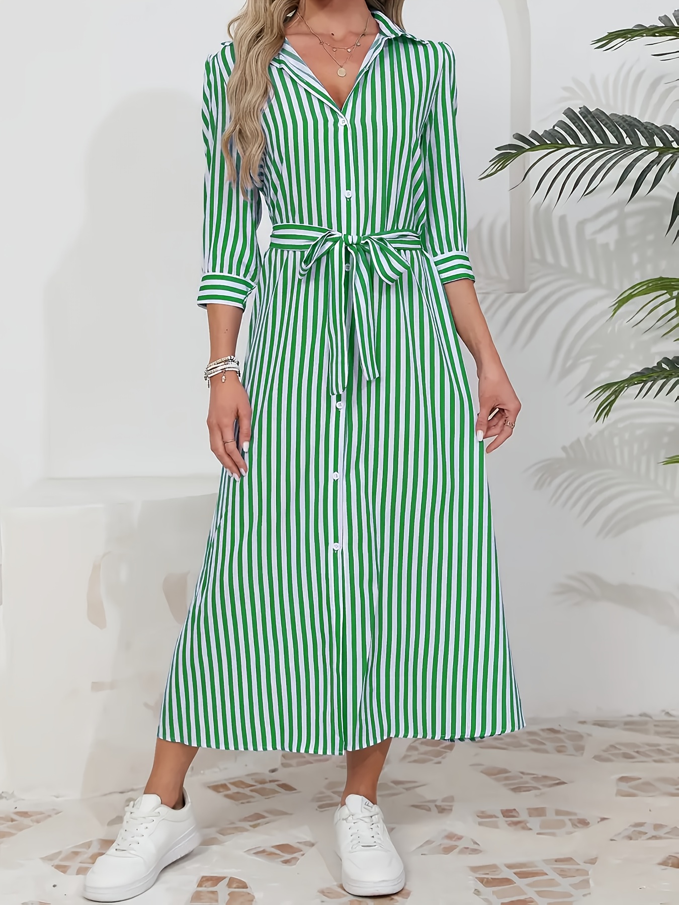 vacation daily casual striped shirt dress - Temu