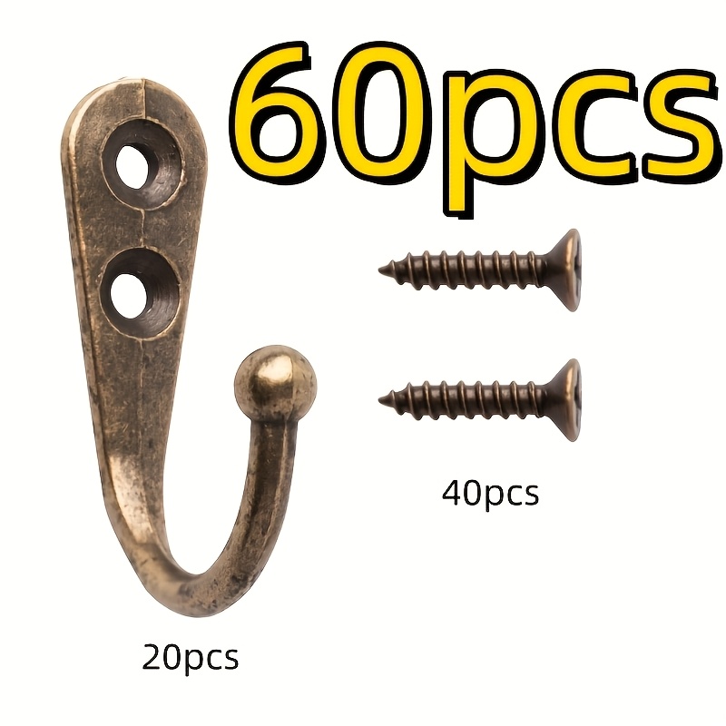 TEMU 60 Retro Hook Sets, Heavy Duty Single Row Wall Hooks With Screws, Mini Kitchen And Clothing Hangers For Modern Home Decor, , Rust-proof Design