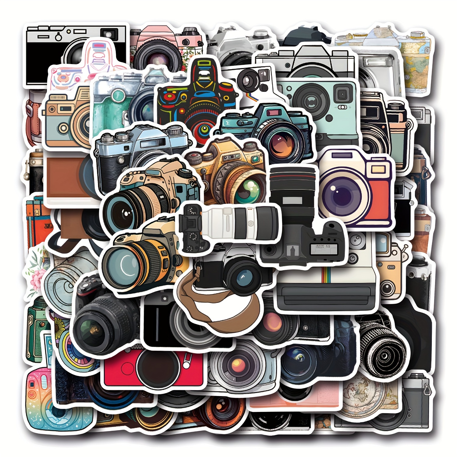 

56pcs Retro Camera Vinyl Stickers Set - Matte , Reusable Decals For Laptops, Water Bottles, Skateboards & More