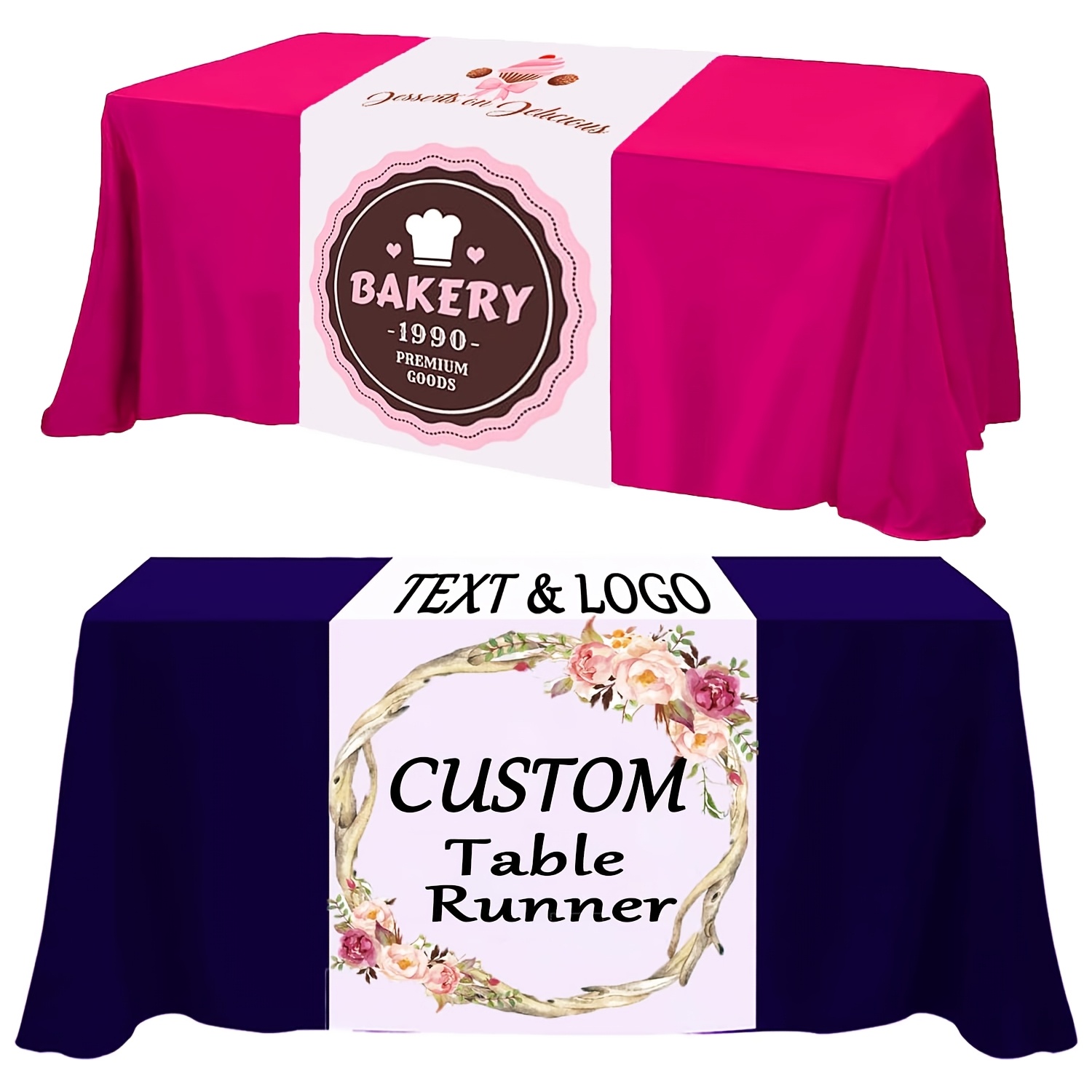 TEMU Custom Table Runner, Personalized Tablecloth With Business Logo Or Text, And Diy Personalized Tablecloth, Suitable For Birthday, Party, Wedding,