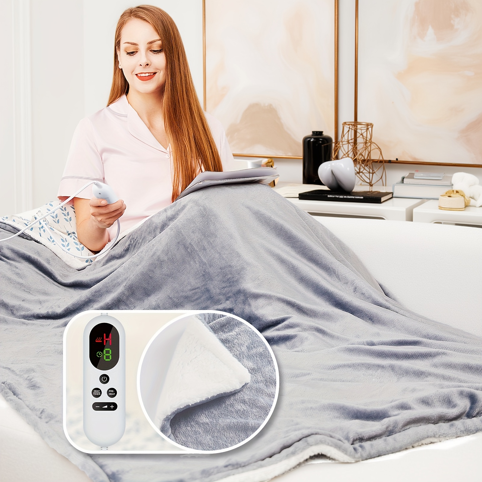 TEMU Electric Blanket With Automatic Shut-off, 130 X 160 Cm, 10 Heating Levels, 9-hour Auto-off Timer, Protection, Electric Heating Blanket, Bed