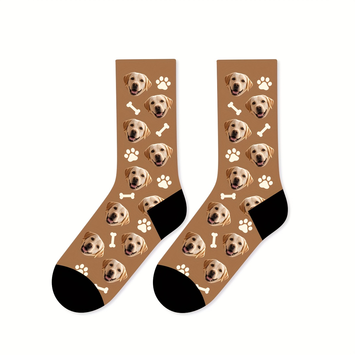 TEMU 1 Pair Customizable Pet Portrait Socks, Personalized Photo Trendy Mid-calf Socks, Fun Animal Pattern, Multicolor, Fun And Unique Whimsical Gift