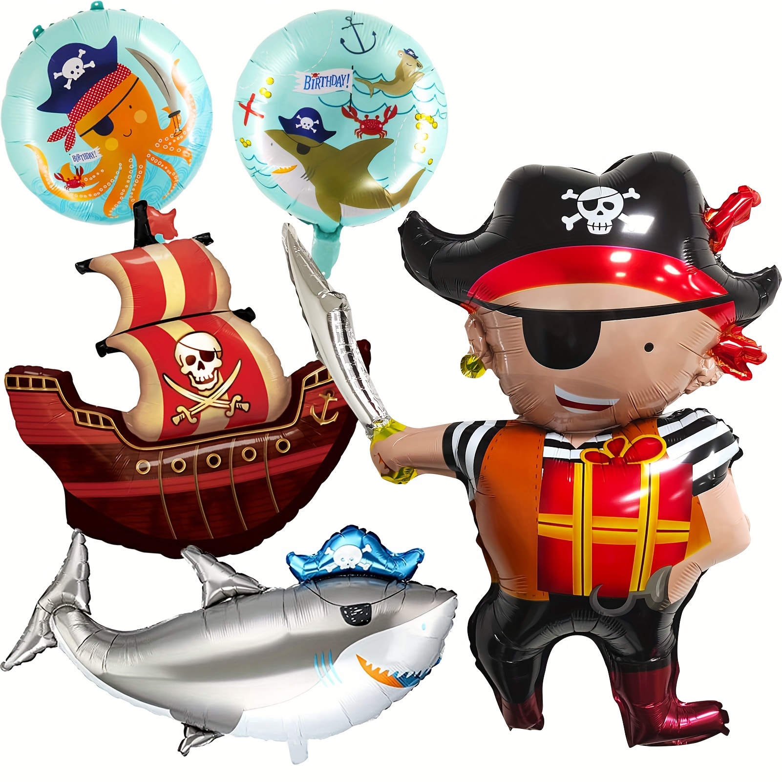 

Pirate Ship Balloons Set For Halloween And Birthday Party Decorations, Ocean Animal Aluminum Film Balloons, Multiple Pirate Theme Balloon Packs For Ages 14+ - No Electricity Needed