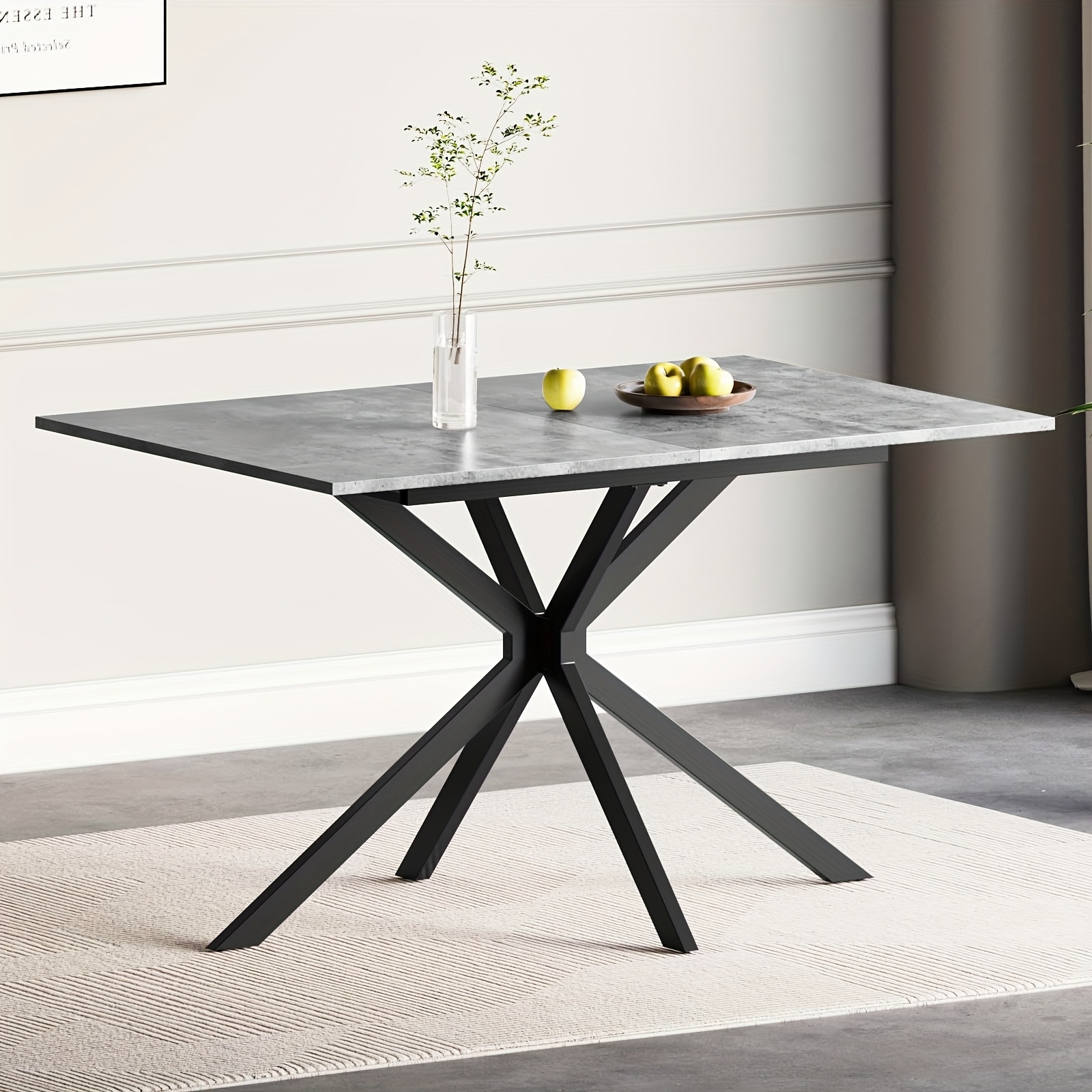 Extendable Dining Table, 120-160cm Rectangular Concrete Effect Kitchen Table For Dining Room, Kitchen, Restaurant