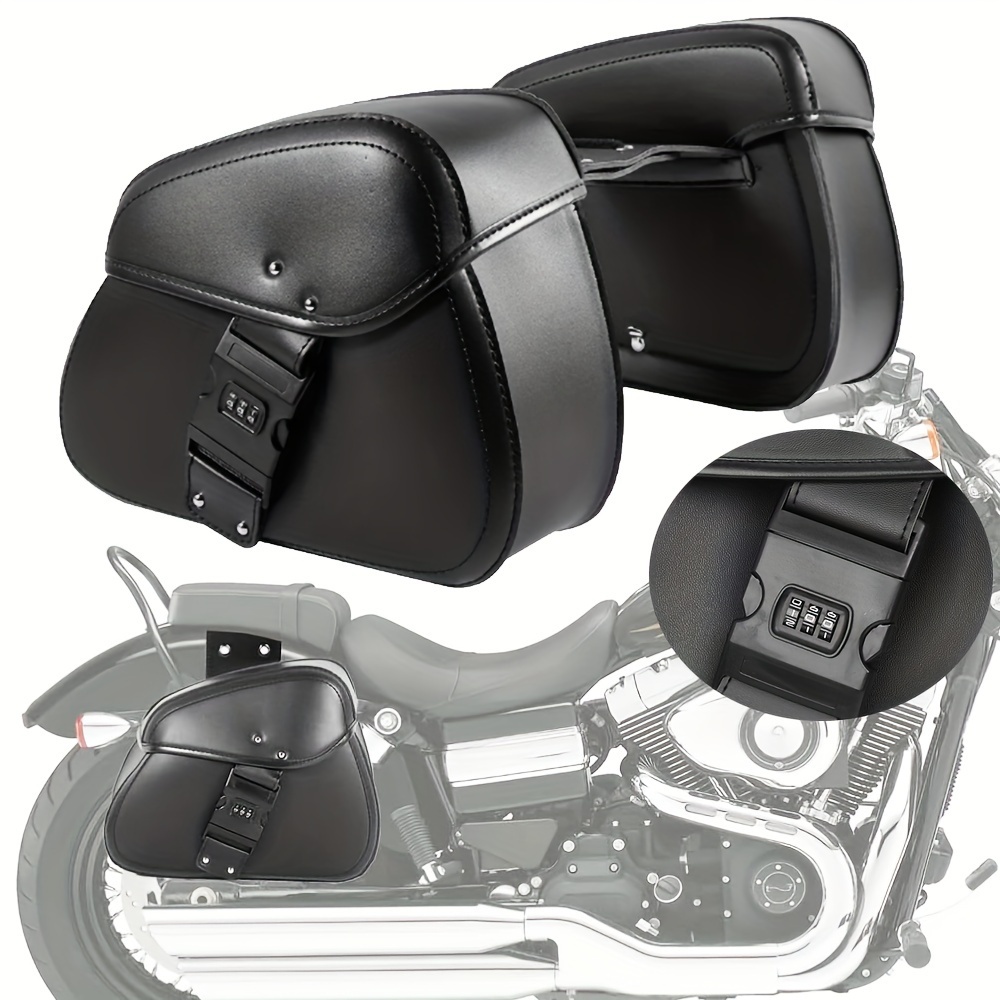 

Waterproof Motorcycle With Password Lock - Leather, Detachable Straps, Black - Stylish Side Bags For Most Bikes