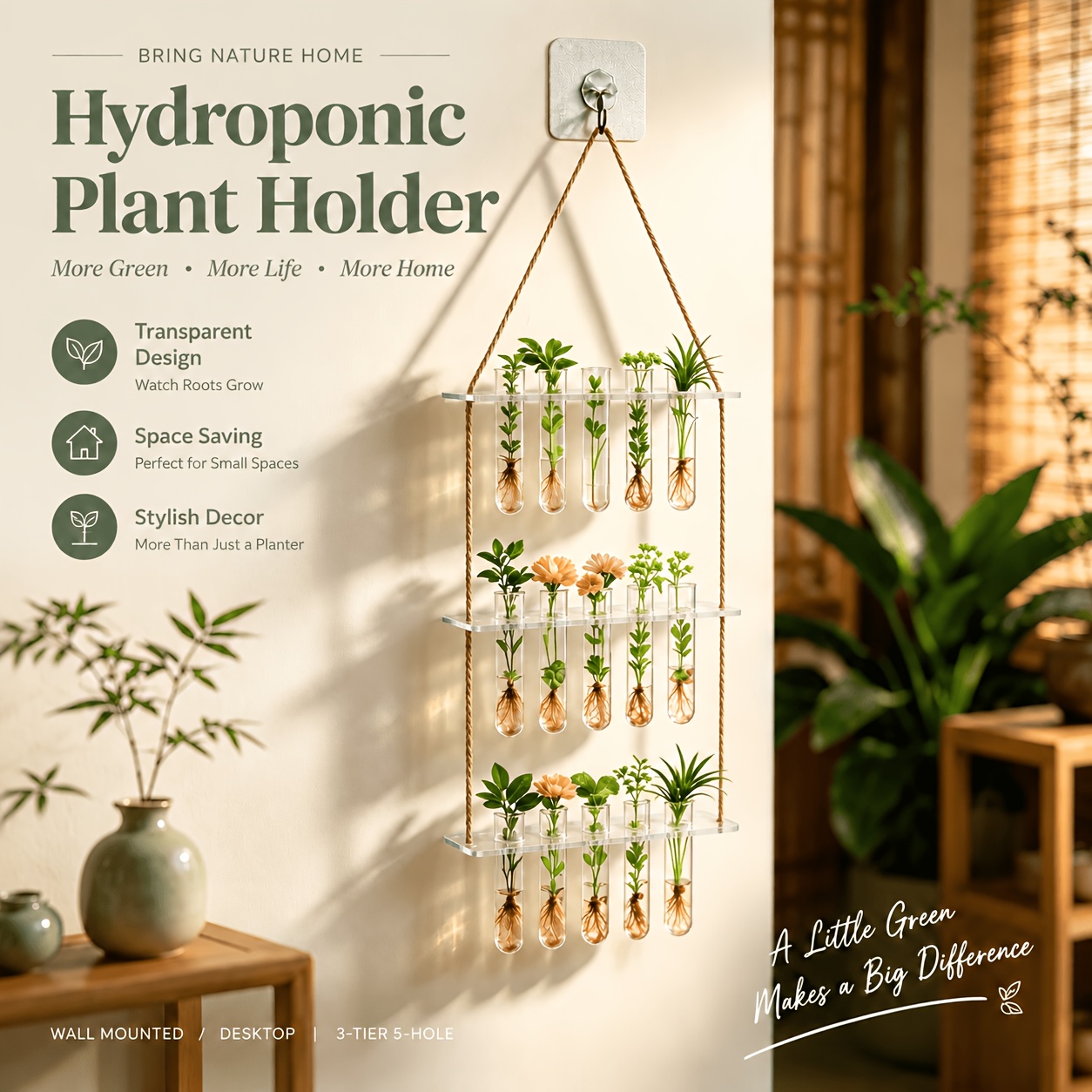 TEMU 3-tier 5-hole Wall Hanging Planter High Clear Plant Propagation Station Hydroponic Test Tube Vases For Succulents And Air Plants Easy Monitoring