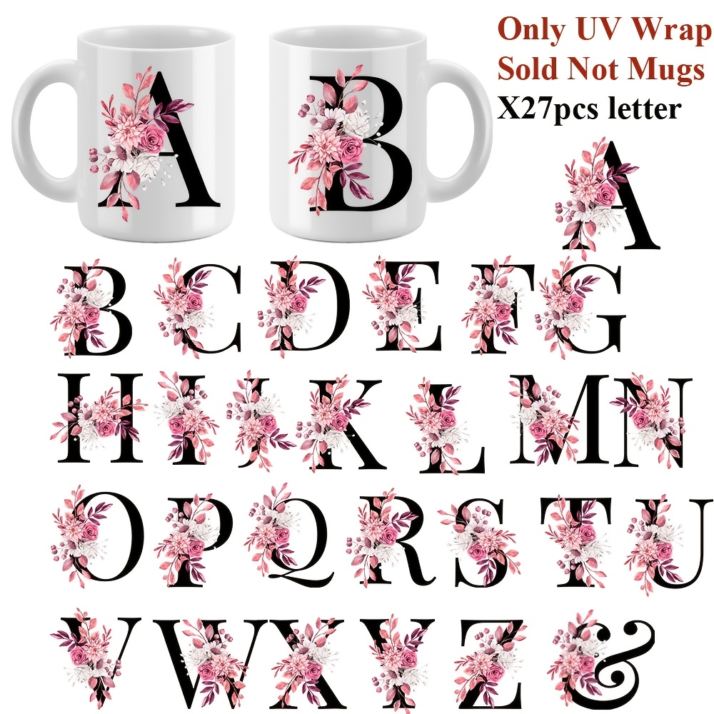 

27pcs Uv Dtf Dusty Rose Floral Alphabet Cup Wraps Stickers, Waterproof Self-adhesive Decals For 16 Oz Cups, Diy Craft Supplies For Wood, Plastic, Glass, Metal, Ceramic Surfaces - Color, Single Use