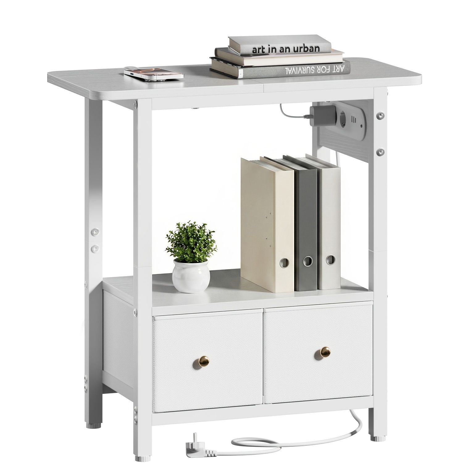 Image of Night Stand With Charging Station, Side Table With 2 Fabric Drawers, End Table With Usb Ports & Outlet For Living Room