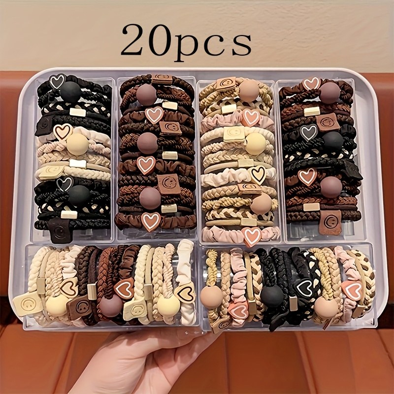 TEMU 20pcs Random Color High-end Elastic Durable Thickened Hair Tie Versatile Ponytail Hair Ring Hair Rope Women's Hair Tie Accessory Elastic Band