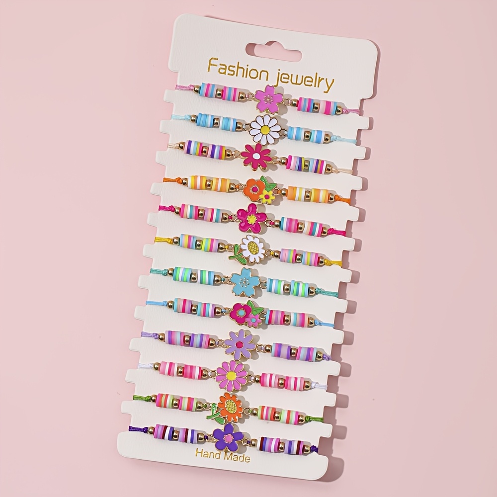 TEMU 12pcs & Charm Bracelet Set - Adjustable Soft Alloy Bands With Colorful Bead Accents, Birthdays & Festive Occasions, Festive Accessory|