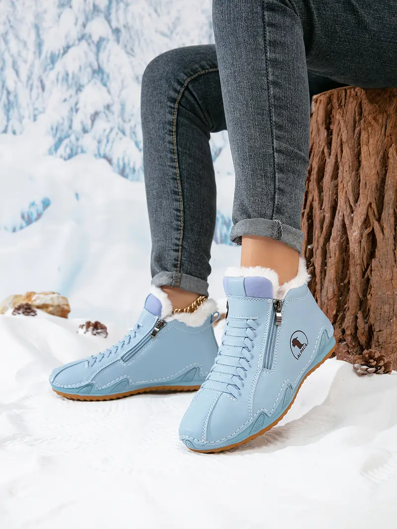 womens winter ankle short boots with plush lining warm zipper lace up closure round toe flat sole multi color options red blue white pink green washable synthetic cover casual boots for wear light outdoor activities winter boots for women elegant classy boots with heels wide width boots for women winter boots for women high quality snow boots shoes for women Product details 17