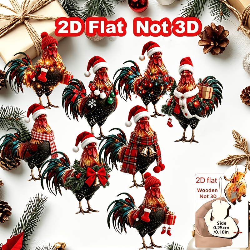 TEMU 2d Flat, 8- Pattern Holiday Pendant - The Perfect Festive Gift Decoration For Home And Garden, Suitable For Trees, Homes, Parties, And Holiday
