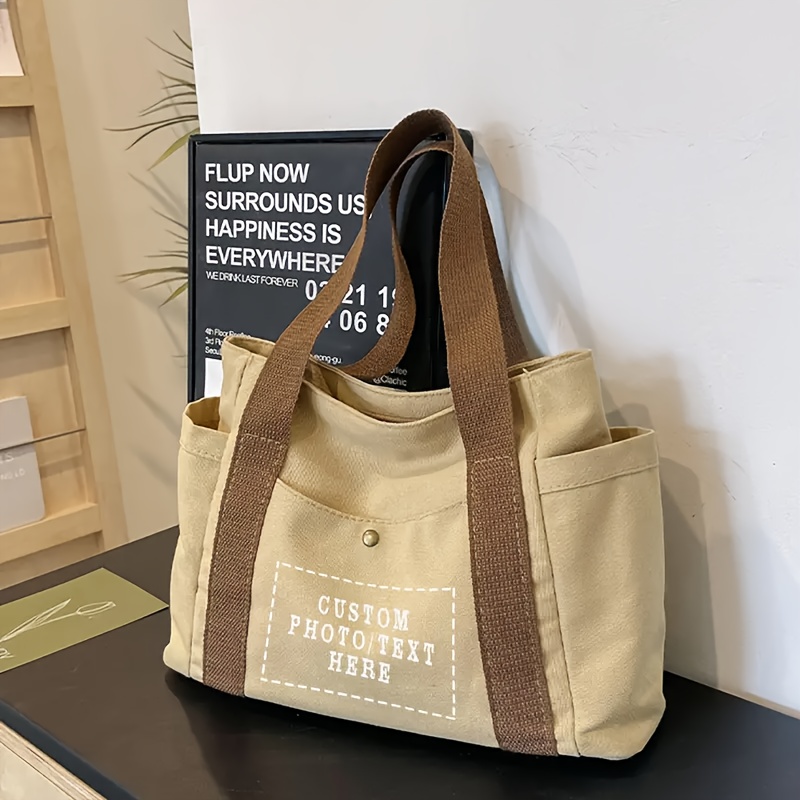 TEMU 1 Custom Pattern Large Capacity Tote Bag, Unisex Storage Organizer With Front Pocket + Double Compartment Side Cup Holder Design, Thickened