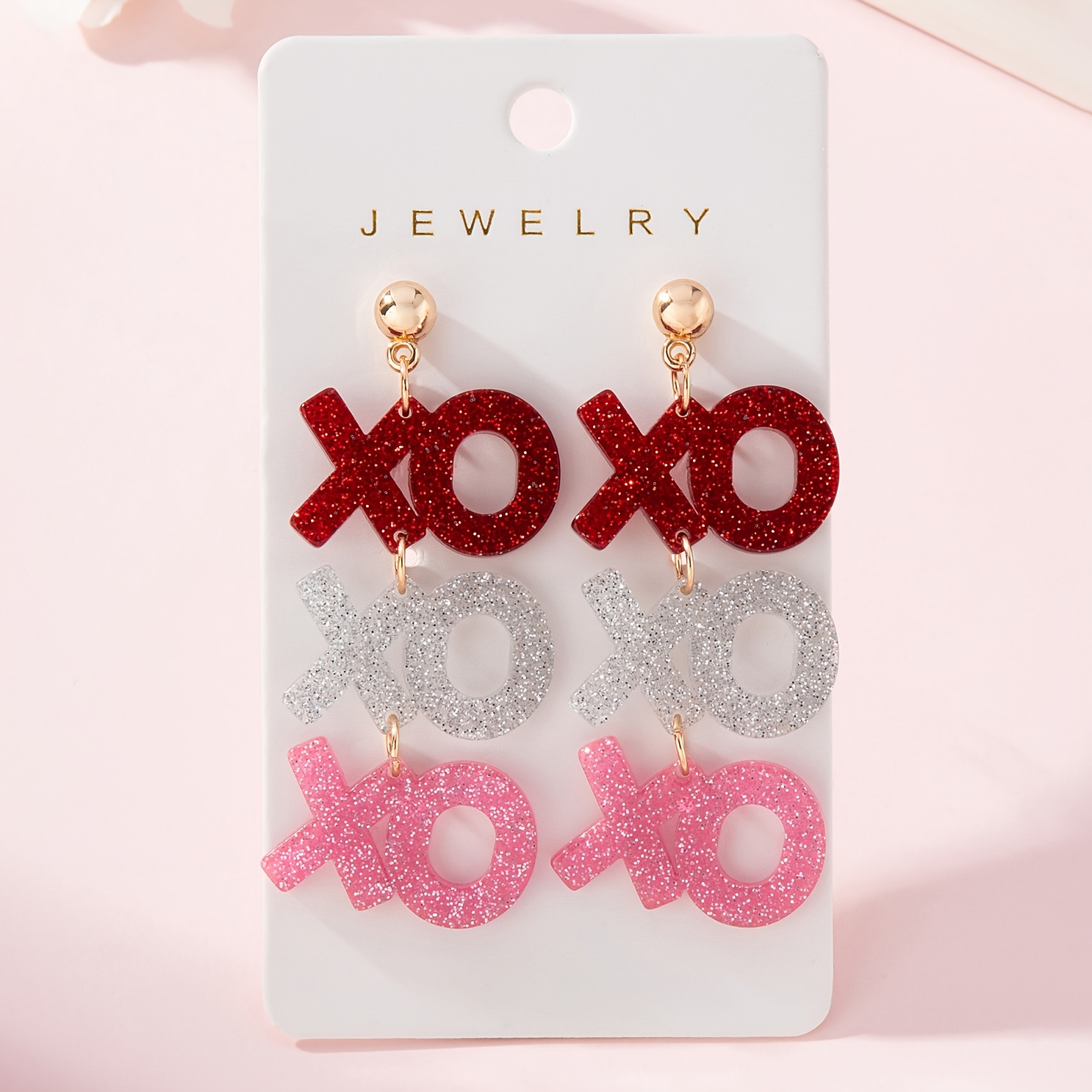 

1 Pair Elegant Acrylic Xo Earrings, Sequin Design, Fashionable Dangle Earrings For Women, Alloy Post, Perfect Gift For Valentine's Day, Party & Festival Accessory, Wear