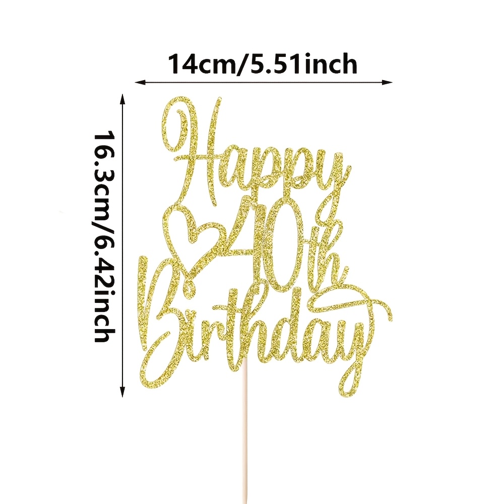 Image of 1pc Golden Glitter Happy 40th Birthday Cake Topper - Cheers To Cake Topper, Cake Decoration For Hello 40th Birthday Anniversary Party Cake Decorations Supplies, Halloween, Christmas